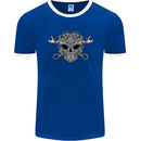 Engine Skull Mechanic Car Biker Motorbike Mens Ringer T-Shirt FotL Royal Blue/White