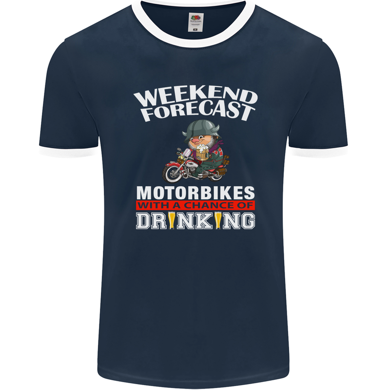 Weekend Forecast Motorbikes Mens Ringer T-Shirt FotL Navy Blue/White