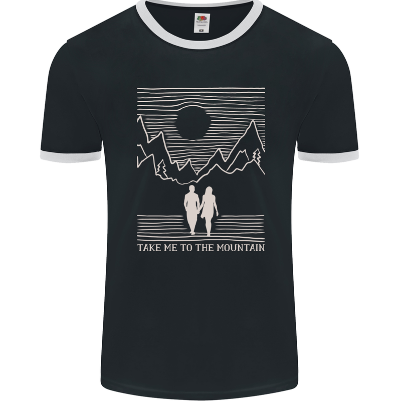 Take Me to the Mountains Trekking Hiking Mens Ringer T-Shirt FotL Black/White