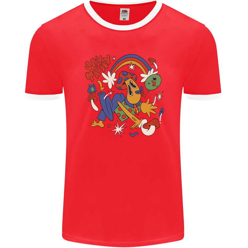 Stay Trippy Magic Mushrooms LSD Mens Ringer T-Shirt FotL Red/White