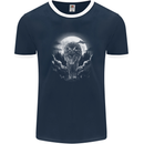 Lone Wolf In the Moonlight Mens Ringer T-Shirt FotL Navy Blue/White