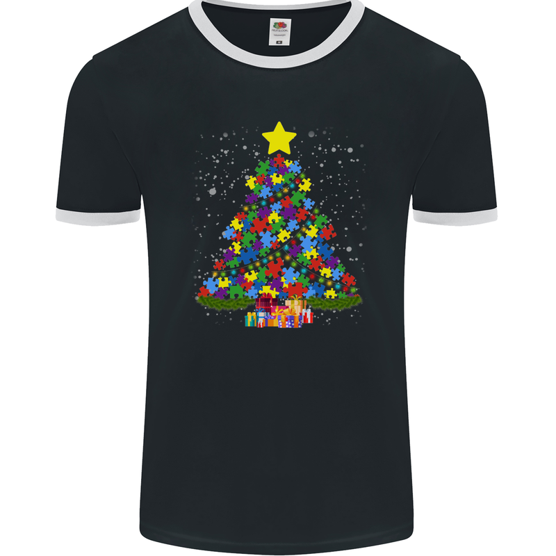 Autism Christmas Tree Autistic Awareness Mens Ringer T-Shirt FotL Black/White