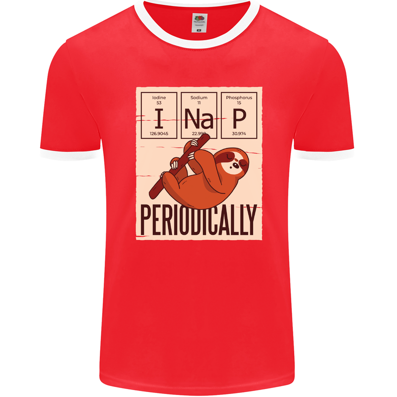 I Nap Funny Periodic Table Sloth Geek Sleep Mens Ringer T-Shirt FotL Red/White