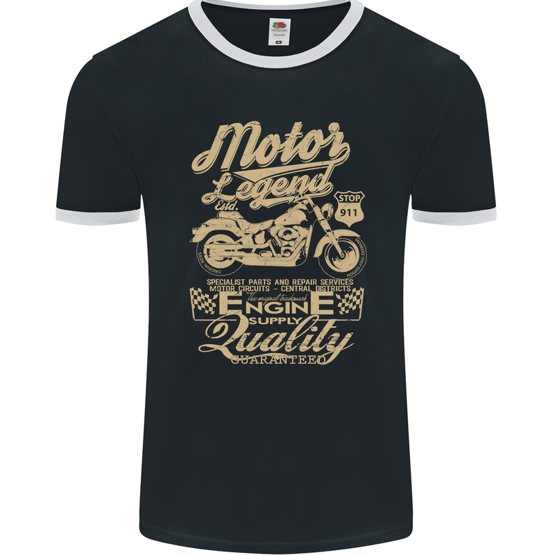 Motor Legend Biker Motorbike Motorcycle Mens Ringer T-Shirt FotL Black/White