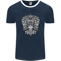 Lion Mandala Art Mens Ringer T-Shirt FotL Navy Blue/White