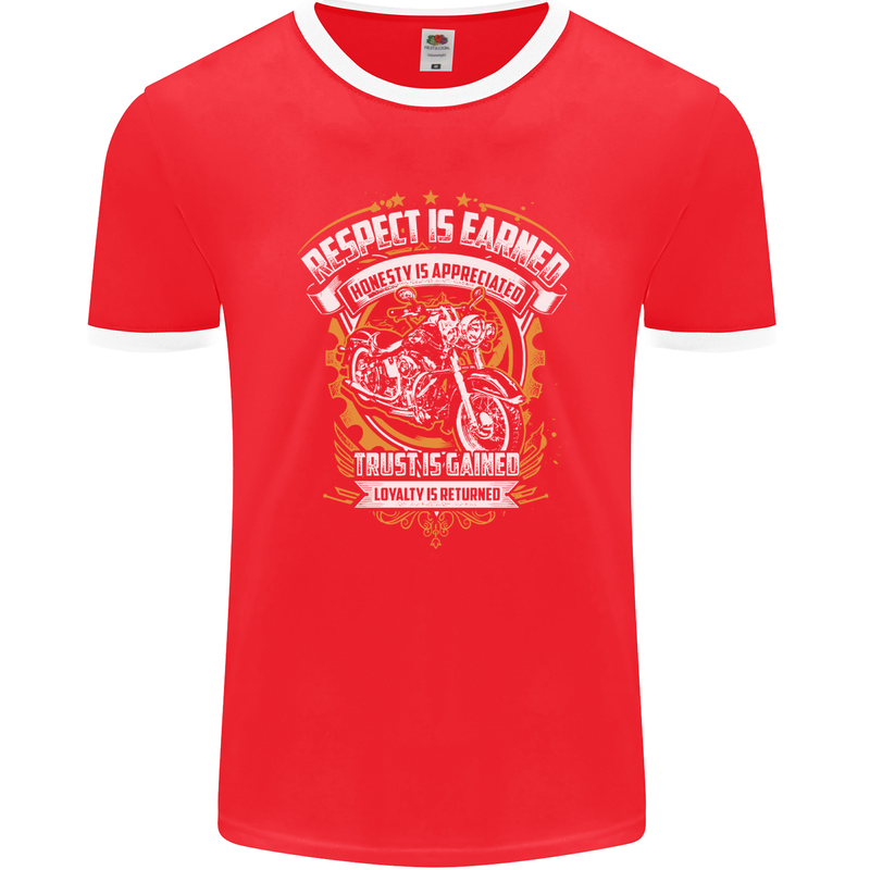 Respect Earned Motorcycle Motorbike Biker Mens Ringer T-Shirt FotL Red/White