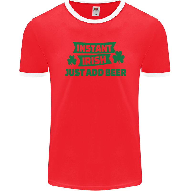 Instant Irish Add Beer St. Patrick's Day Mens Ringer T-Shirt FotL Red/White