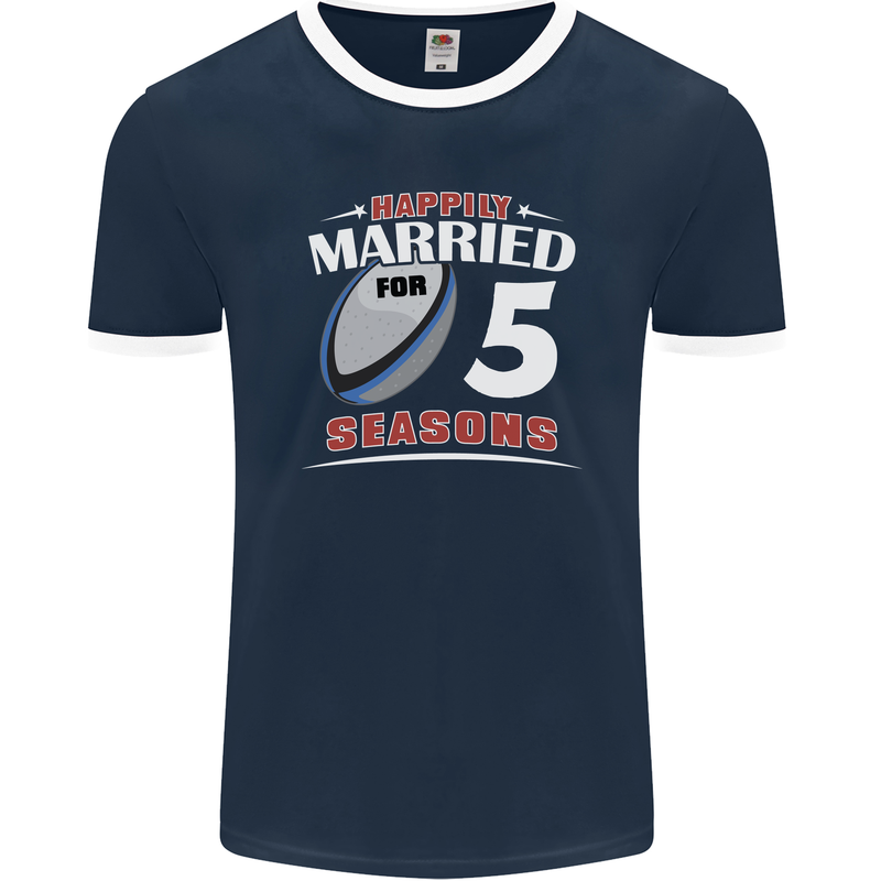 5 Year Wedding Anniversary 5th Rugby Mens Ringer T-Shirt FotL Navy Blue/White