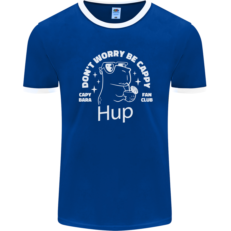 Be Cappy Funny Capybara Mens Ringer T-Shirt FotL Royal Blue/White