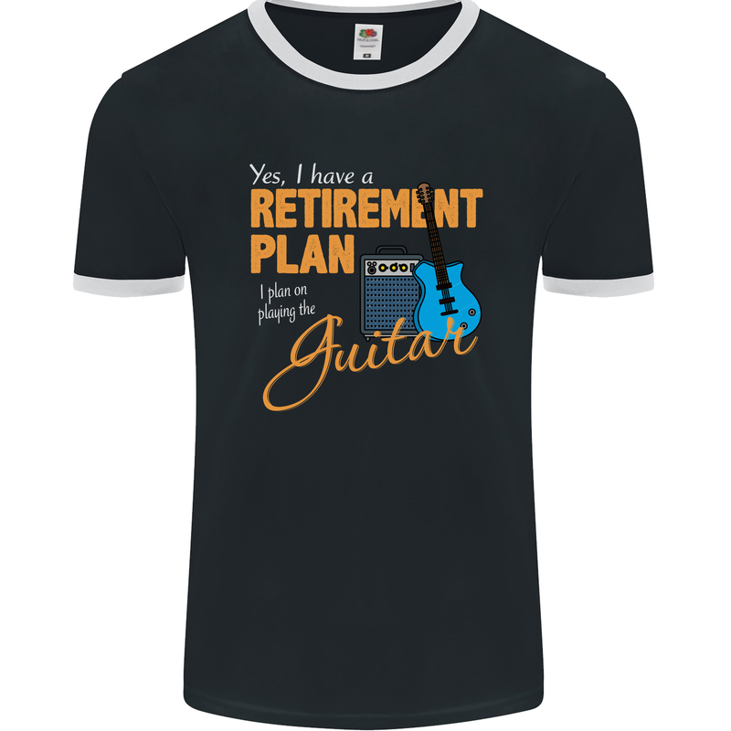 Guitar Retirement Plan Guitarist Acoustic Mens Ringer T-Shirt FotL Black/White