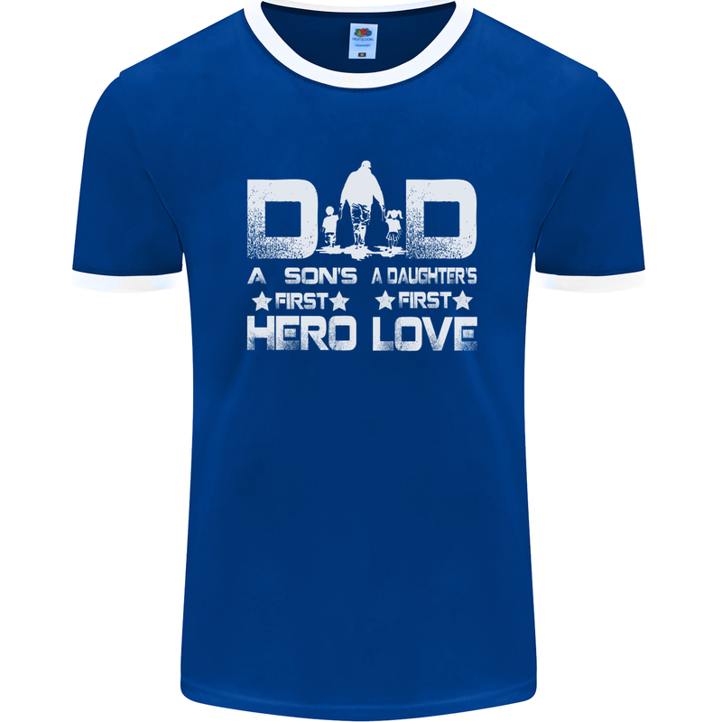 Fathers Day Son Hero Daughter Love Dad Mens Ringer T-Shirt FotL Royal Blue/White