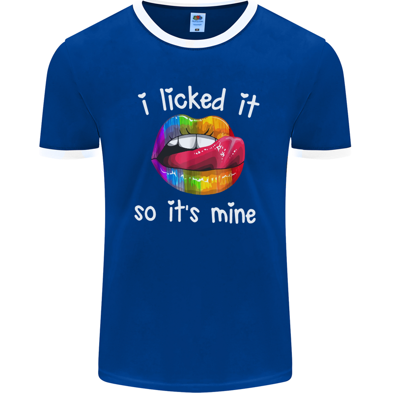 LGBT I Licked it So It's Mine Gay Pride Day Mens Ringer T-Shirt FotL Royal Blue/White