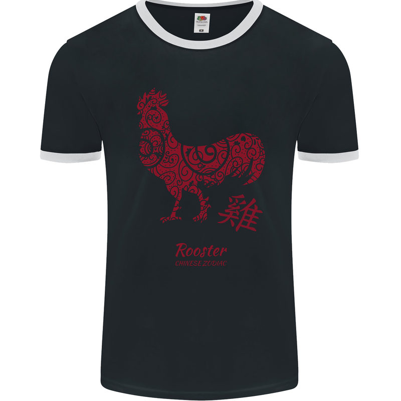 Chinese Zodiac Year of the Rooster Mens Ringer T-Shirt FotL Black/White