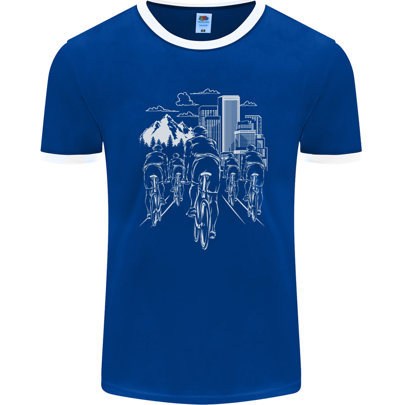 Bike Ride Cycling Cyclist Bicycle Road MTB Mens Ringer T-Shirt FotL Royal Blue/White