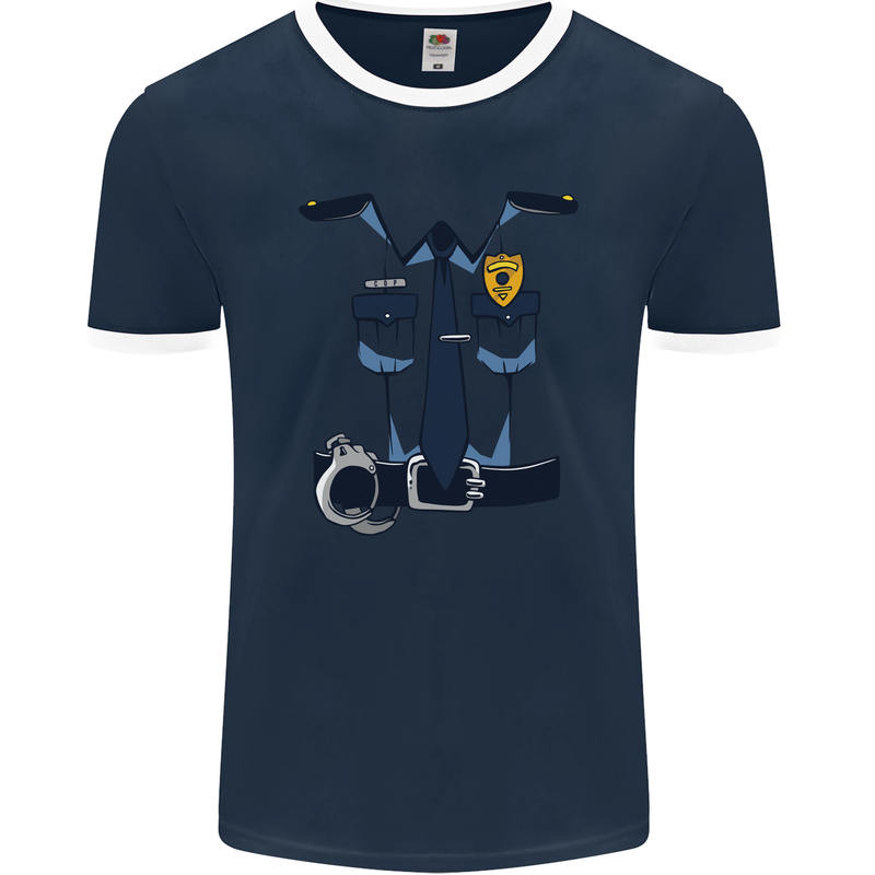 Police Fancy Dress Costume Outfit Stag Do Mens Ringer T-Shirt FotL Navy Blue/White