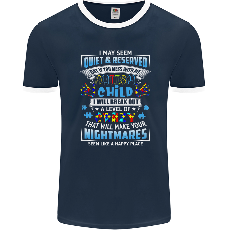 Mess With My Autism Child Autistic ASD Mens Ringer T-Shirt FotL Navy Blue/White