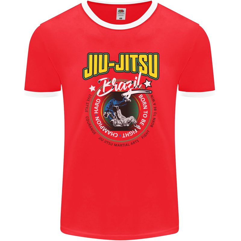 Jiu Jitsu Brazilian MMA Mixed Martial Arts Mens Ringer T-Shirt FotL Red/White