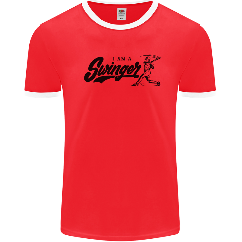 Swinger Funny Baseball Softball Mens White Ringer T-Shirt Red/White