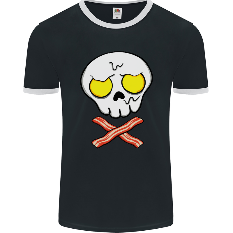 Bacon & Egg Skull & Crossbones Funny Mens Ringer T-Shirt FotL Black/White