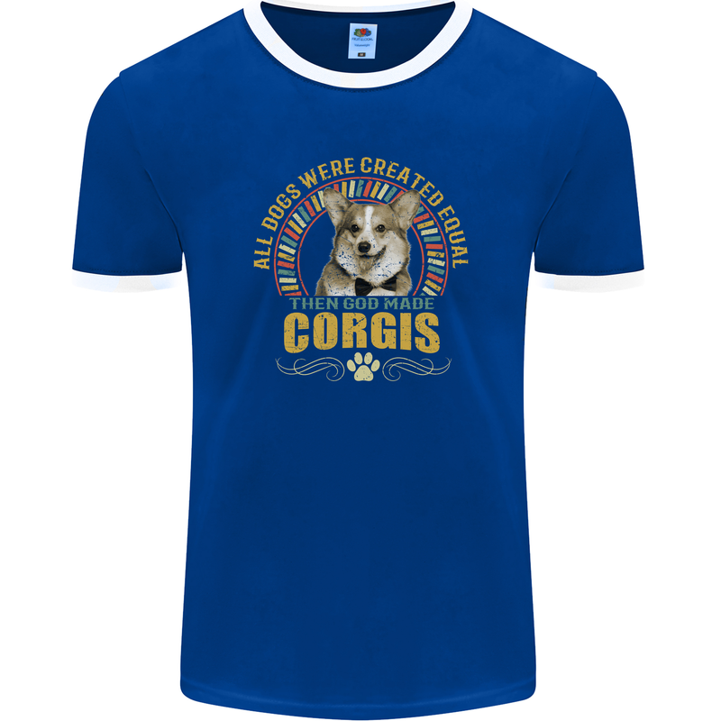 A Corgi Dog Mens Ringer T-Shirt FotL Royal Blue/White