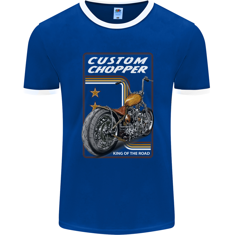 Biker Custom Chopper Motorbike Motorcycle Mens Ringer T-Shirt FotL Royal Blue/White