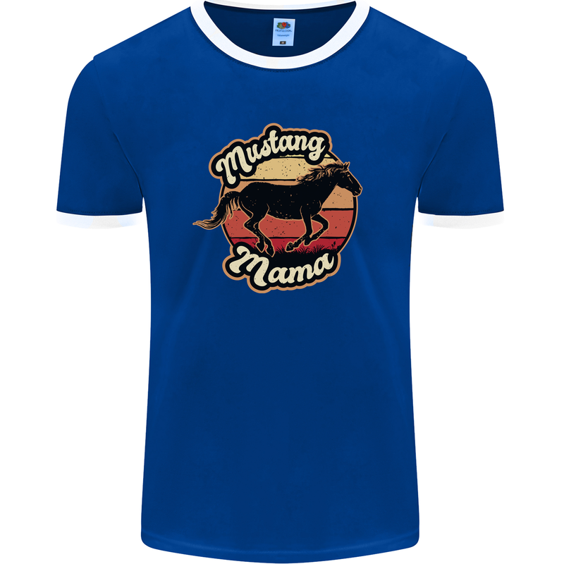 Mustang Mama Equestrian Horse Mothers Day Mens Ringer T-Shirt FotL Royal Blue/White