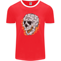 Fire Skull Made of Cats Mens Ringer T-Shirt FotL Red/White