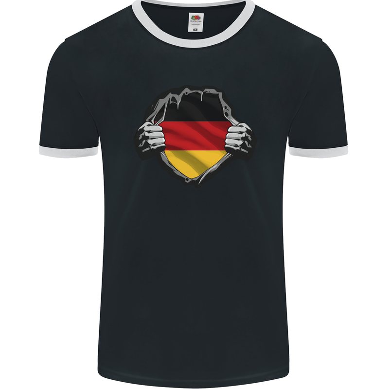 German Flag Ripped Torn Gym Germany Mens Ringer T-Shirt FotL Black/White