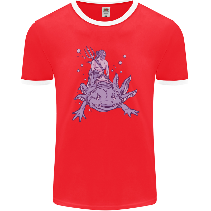 Poseidon Riding an Axaloti Mens Ringer T-Shirt FotL Red/White