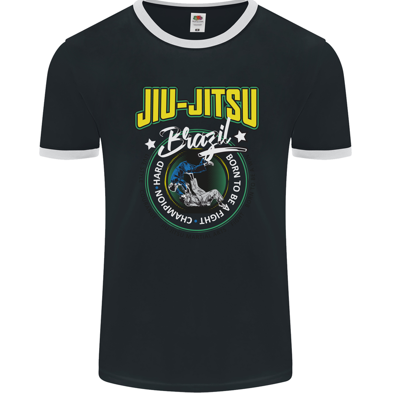 Jiu Jitsu Brazilian MMA Mixed Martial Arts Mens Ringer T-Shirt FotL Black/White