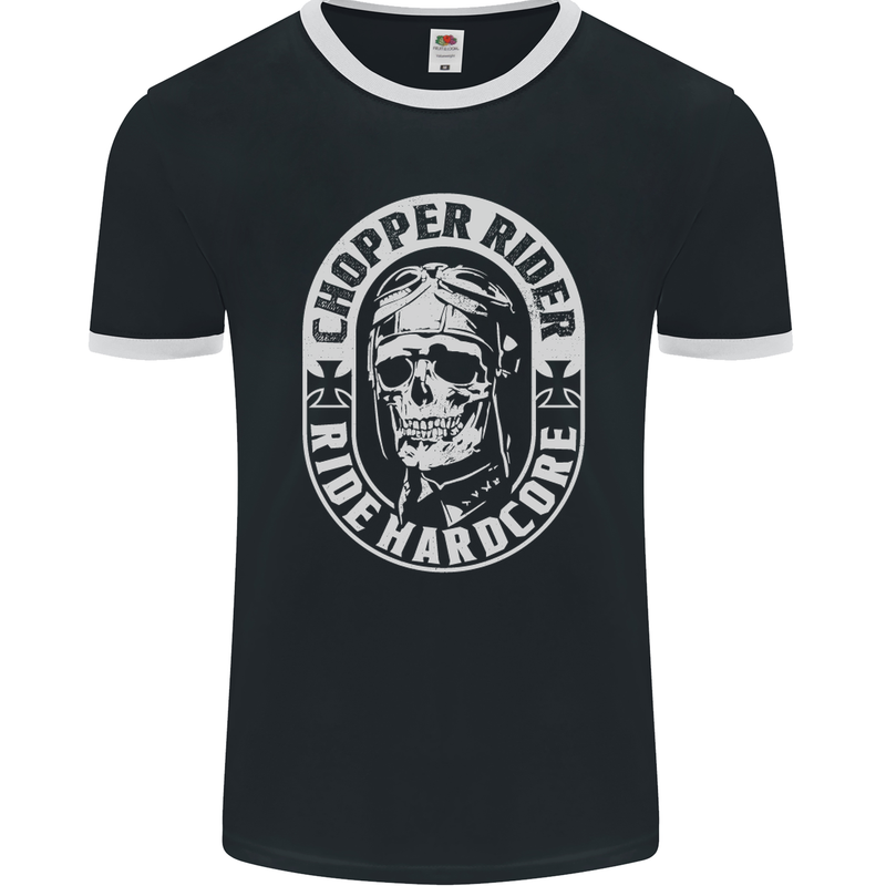 Biker Chopper Rider Motorbike Motorcycle Mens Ringer T-Shirt FotL Black/White