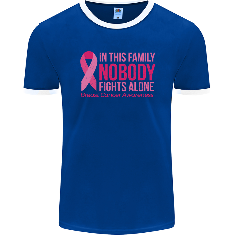 Breast Cancer Awareness Nobody Fights Alone Mens Ringer T-Shirt FotL Royal Blue/White