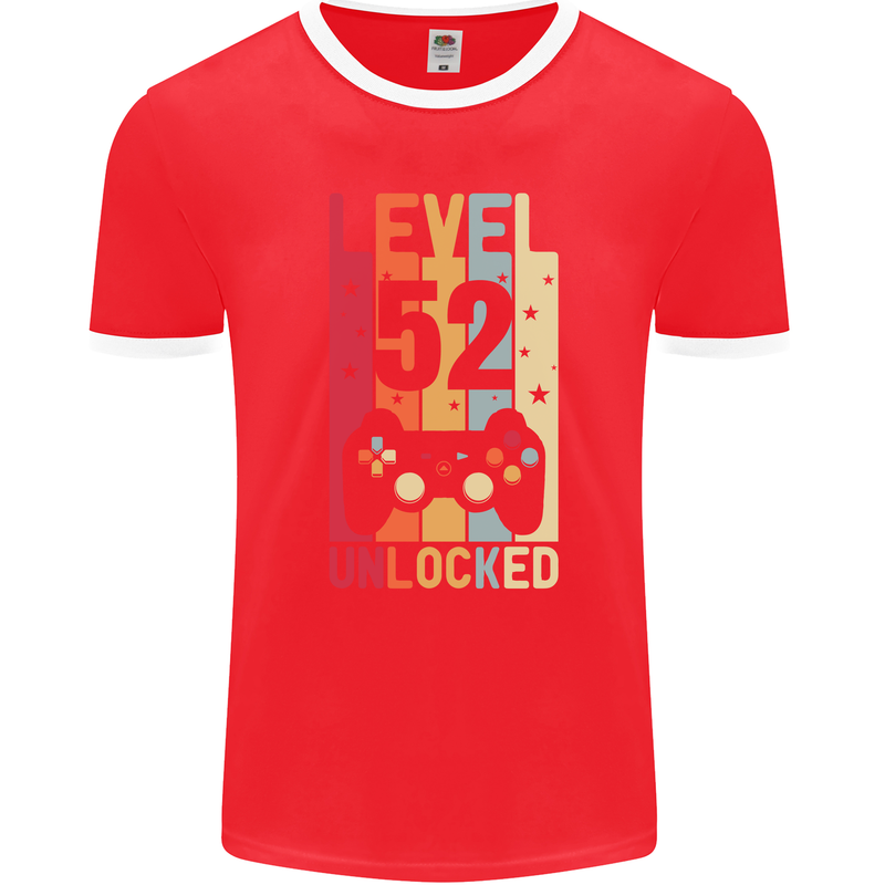 52nd Birthday 52 Year Old Level Up Gamming Mens Ringer T-Shirt FotL Red/White