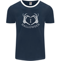 I Love Halloween Funny Skeleton Hand Skull Mens Ringer T-Shirt FotL Navy Blue/White