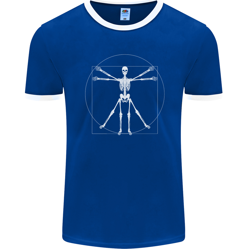 Vitruvian Skeleton Halloween Skull Funny Mens Ringer T-Shirt FotL Royal Blue/White