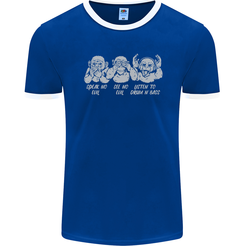 Drum and Bass Monkeys DJ Headphones Music Mens Ringer T-Shirt FotL Royal Blue/White