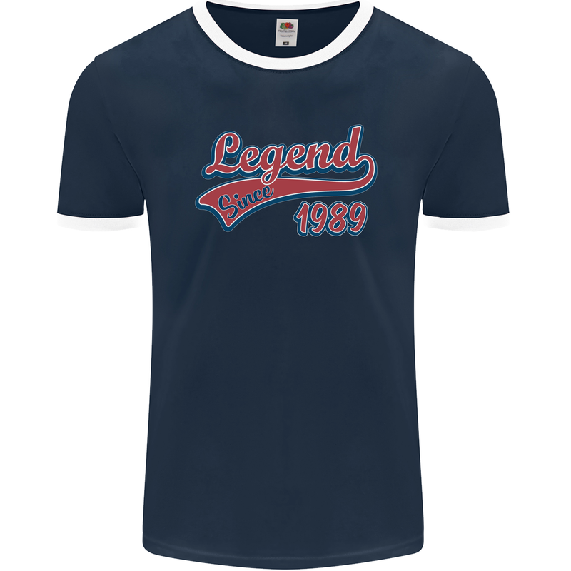 Legend Since 34th Birthday 1989 Mens Ringer T-Shirt FotL Navy Blue/White