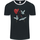 Crane Heart Anti Valentines Day Single Funny Mens Ringer T-Shirt FotL Black/White