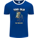 Too Old for This Shit Funny Music DJ Vinyl Mens Ringer T-Shirt FotL Royal Blue/White