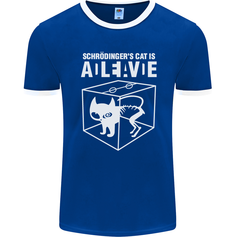 Schrodinger's Cat Science Geek Nerd Mens Ringer T-Shirt FotL Royal Blue/White