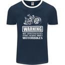 Start Talking About Motorbikes Funny Biker Mens Ringer T-Shirt FotL Navy Blue/White