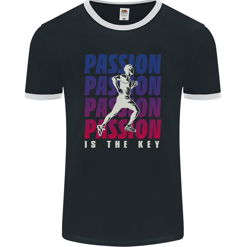 Running Passion Is the Key Runner Marathon Mens Ringer T-Shirt FotL Black/White