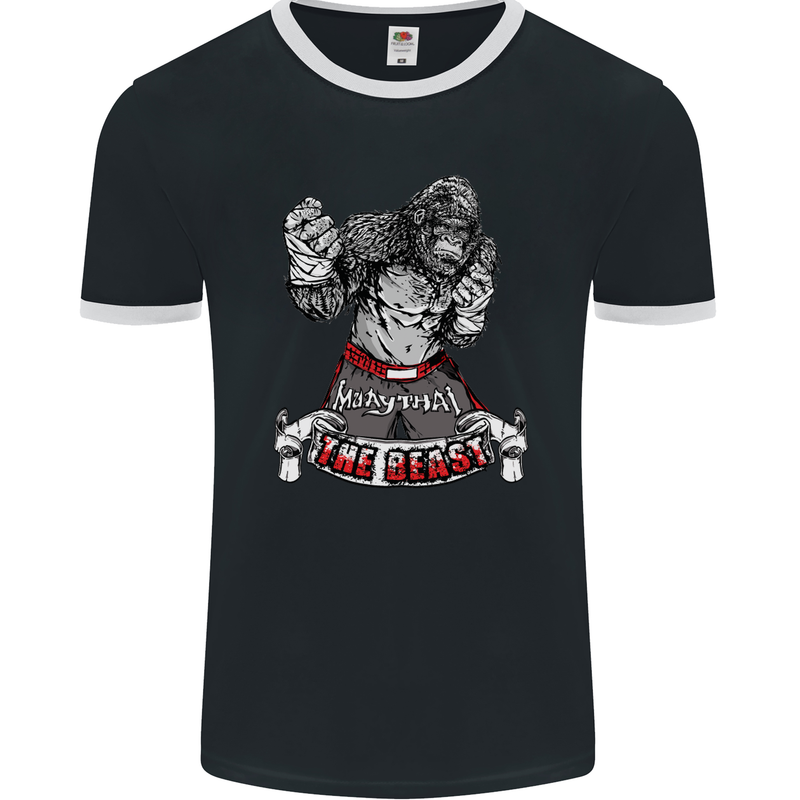 Muay Thai The Beast MMA Mixed Martial Arts Mens Ringer T-Shirt FotL Black/White