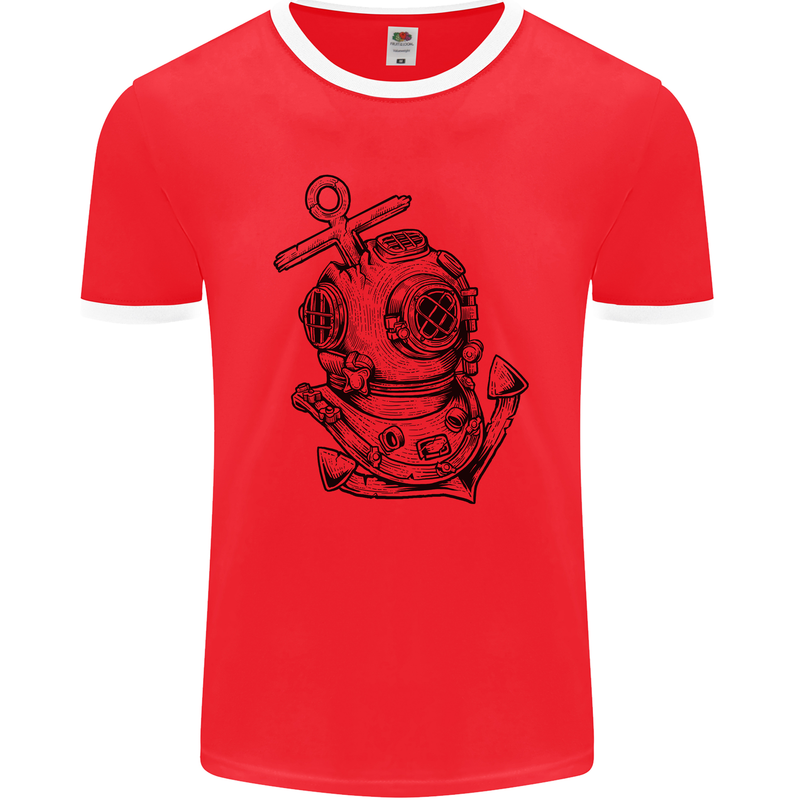 Scuba Diving Anchor Diver Sailing Sailor Mens Ringer T-Shirt FotL Red/White