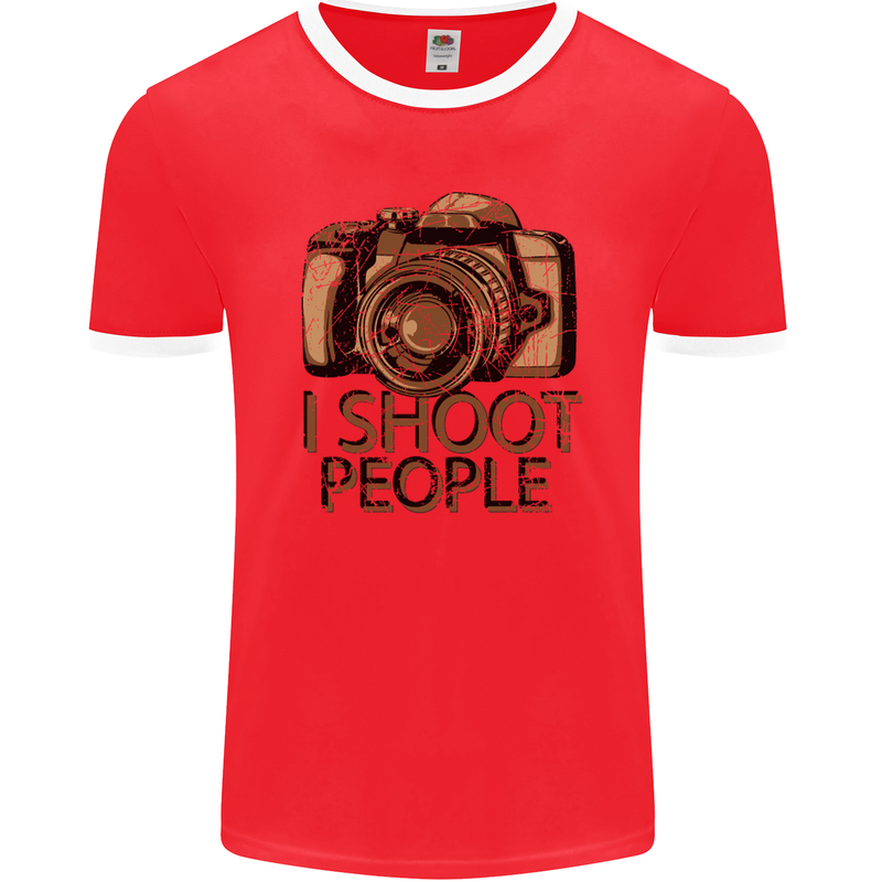 Photography I Shoot People Photographer Mens Ringer T-Shirt FotL Red/White