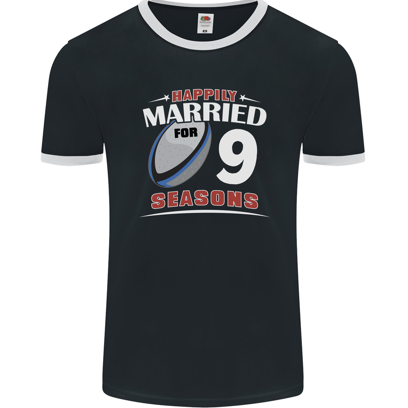 9 Year Wedding Anniversary 9th Rugby Mens Ringer T-Shirt FotL Black/White