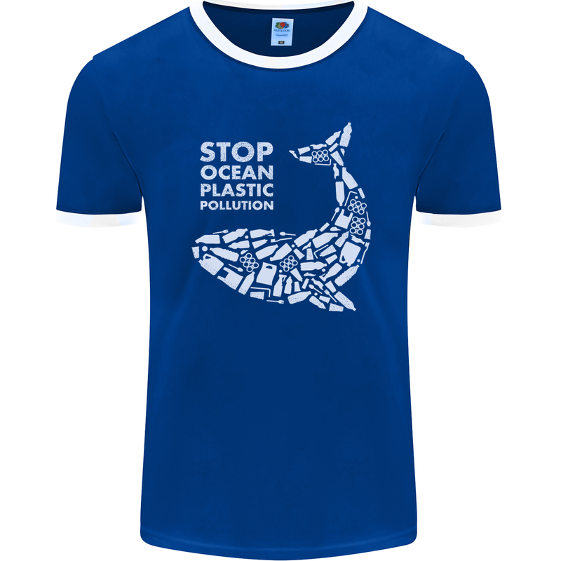 Stop Ocean Plastic Pollution Climate Change Mens Ringer T-Shirt FotL Royal Blue/White