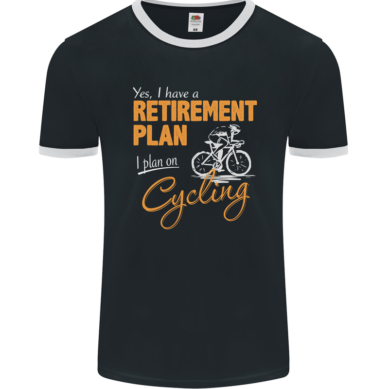 Cycling Retirement Plan Cyclist Funny Mens Ringer T-Shirt FotL Black/White