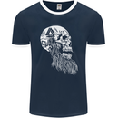 Viking Skull With Beard and Valknut Symbol Mens Ringer T-Shirt FotL Navy Blue/White