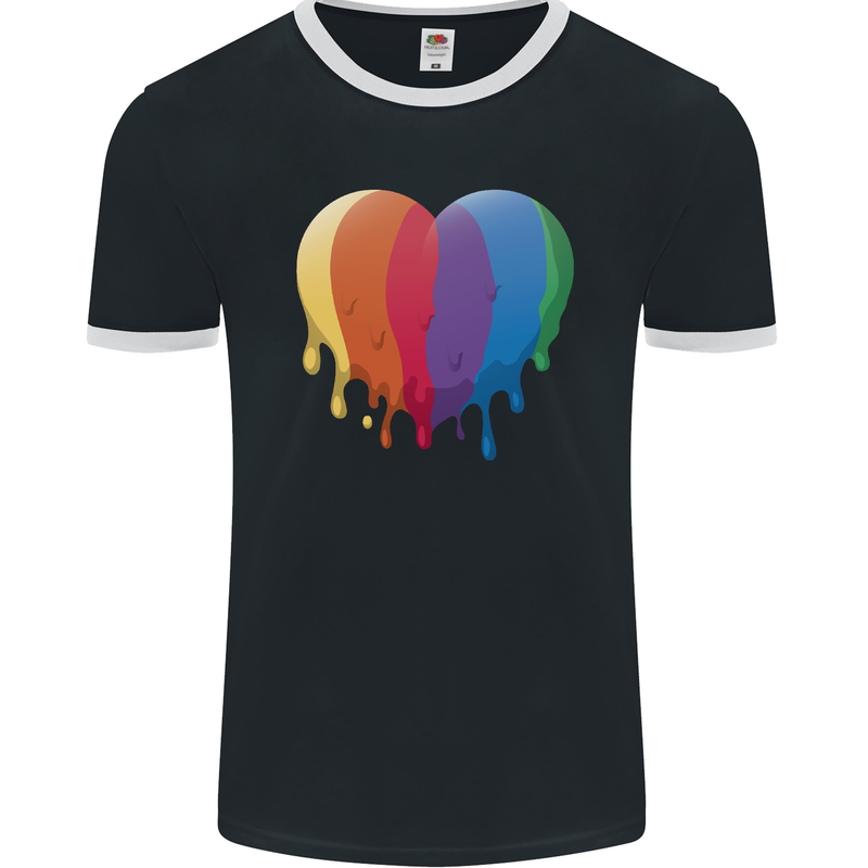 Gay Pride LGBT Heart Mens Ringer T-Shirt FotL Black/White